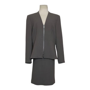 GUC Lafayette 148 New York brown wool lined skirt zipper jacket suit size 12